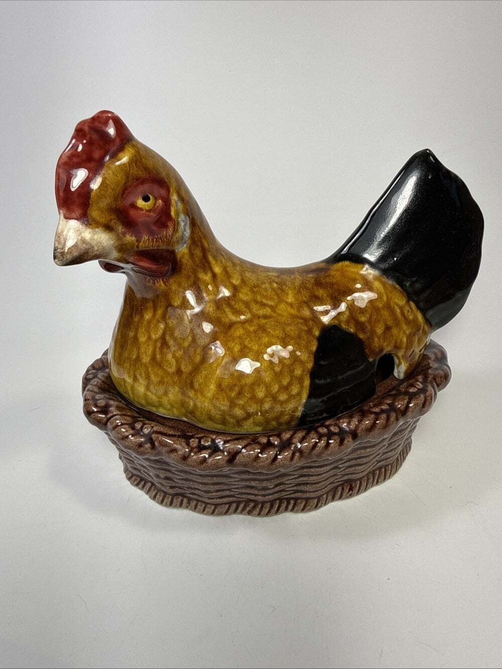 Vintage Bordallo Pinheiro Majolica Hen on Nest Tureen Portugal 6” #6